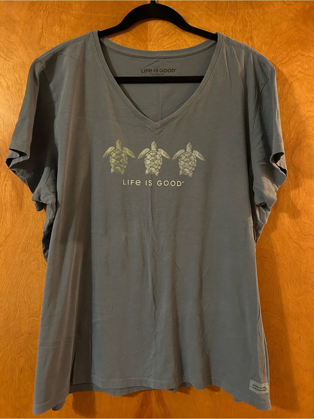 Life Is Good Women's Short Sleeve Tee in Slate Blue with Patch